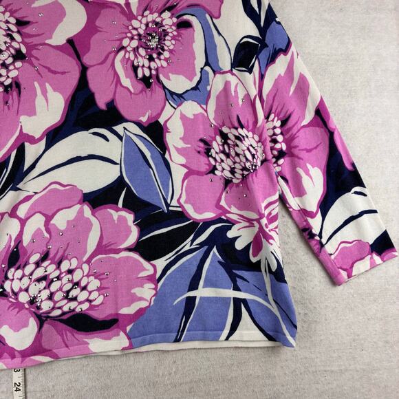 Alfred Dunner 3/4 Sleeve Sweater Women's Petite Measured Medium Floral Sparkle - Picture 9 of 11